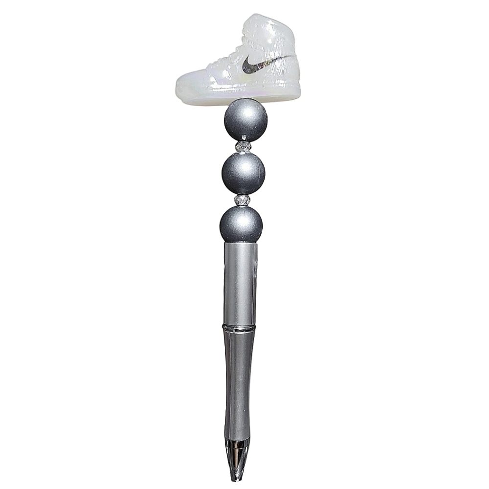 Athletic Sneaker Silver Beaded Ballpoint Twist Pen Topper White